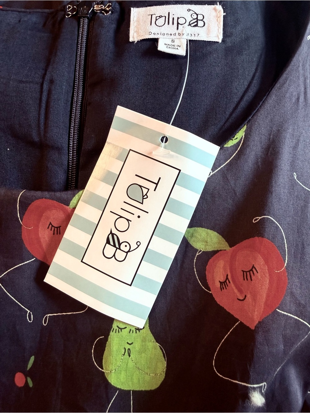 Tulip B Retro Style Navy Fruit Print Sleeveless Dress Pockets Lined NWT - Picture 5 of 5